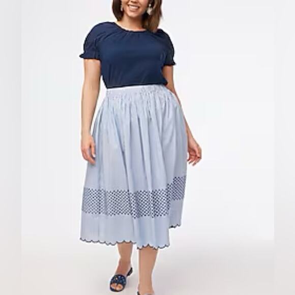 J. Crew Factory Banker Stripe Blue Embroidered midi skirt - Picture 4 of 12